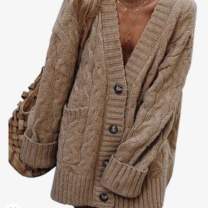 Long Sleeve Cardigan Sweater in Brown with Pockets Size Large